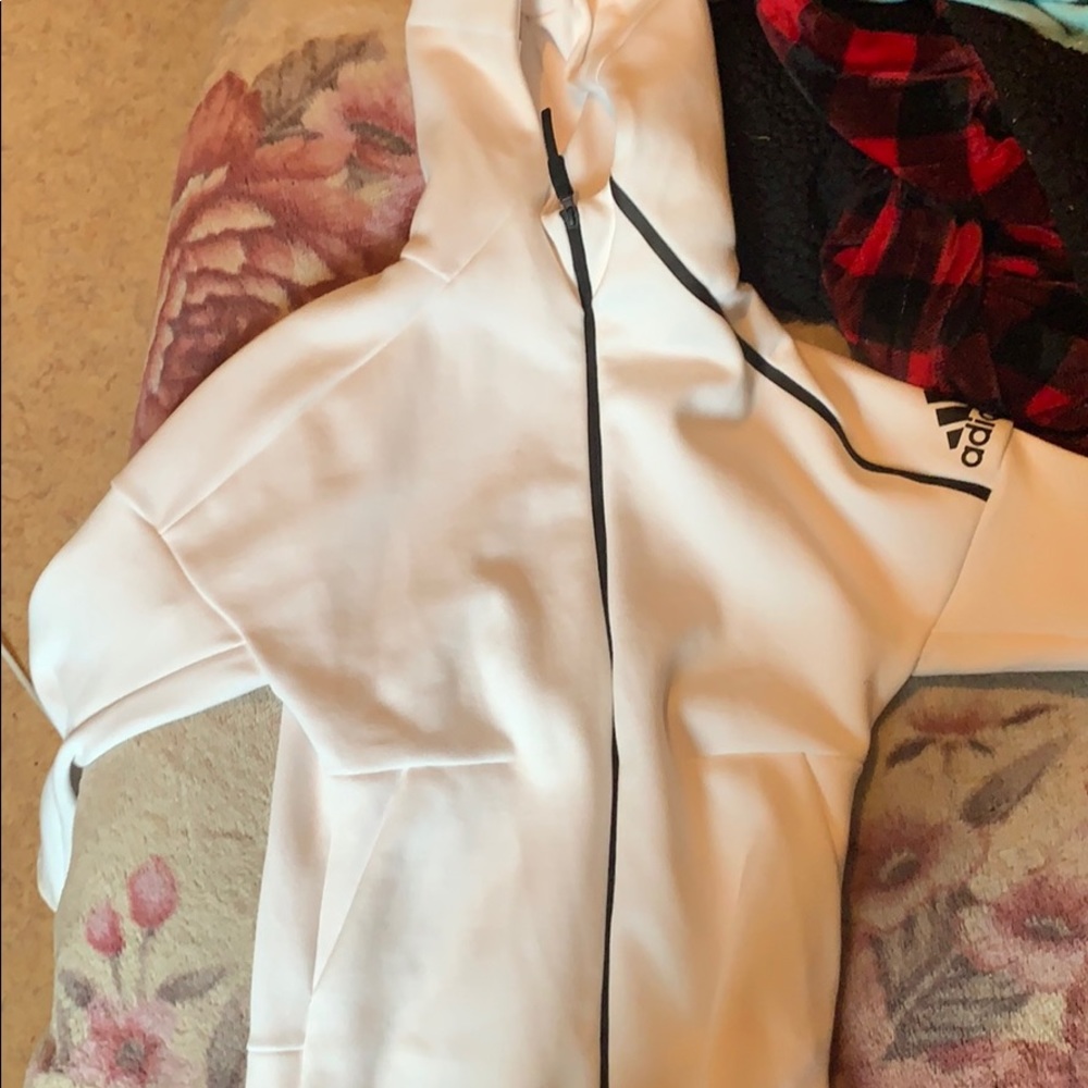 Pure white zip up adidas jacket